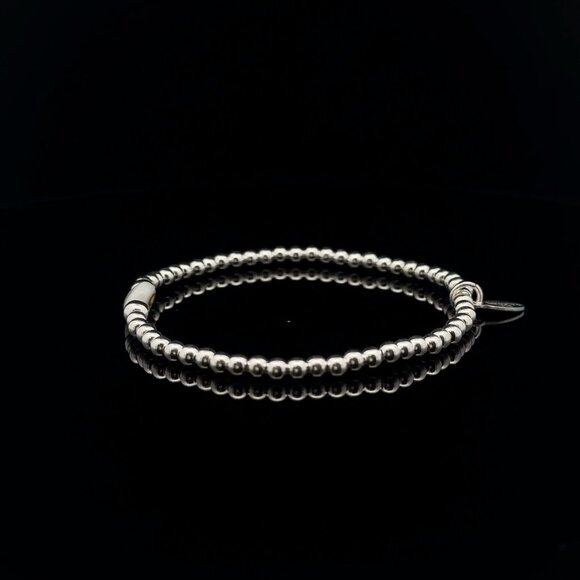 925 Sterling Silver Beaded Stretch Stacking Bracelet MOP Letter Initial B - Picture 3 of 6